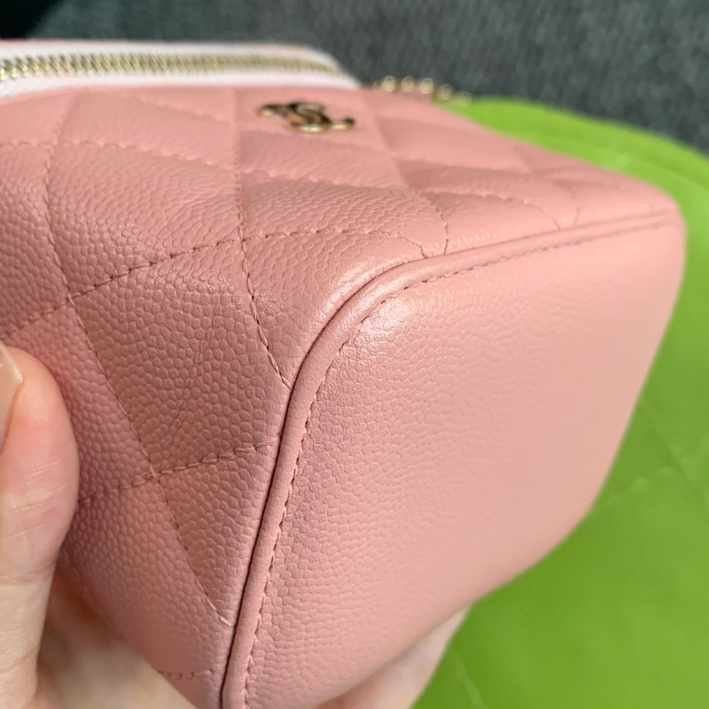 CHANEL 淡粉色 化妝盒荔枝皮鏈條包-9