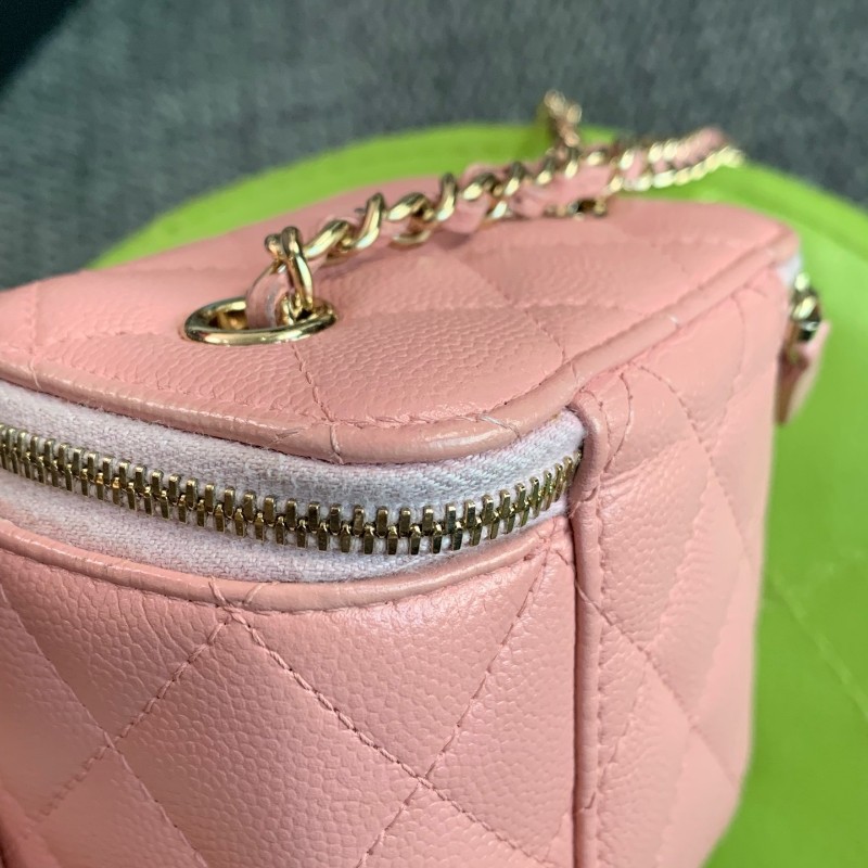 CHANEL 淡粉色 化妝盒荔枝皮鏈條包-13