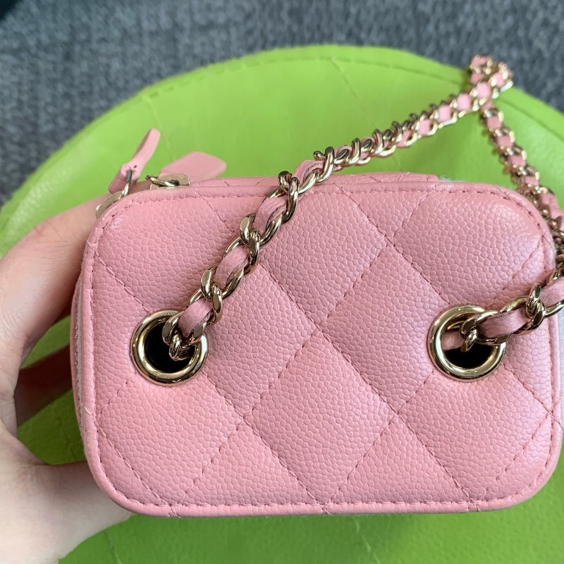 CHANEL 淡粉色 化妝盒荔枝皮鏈條包-17
