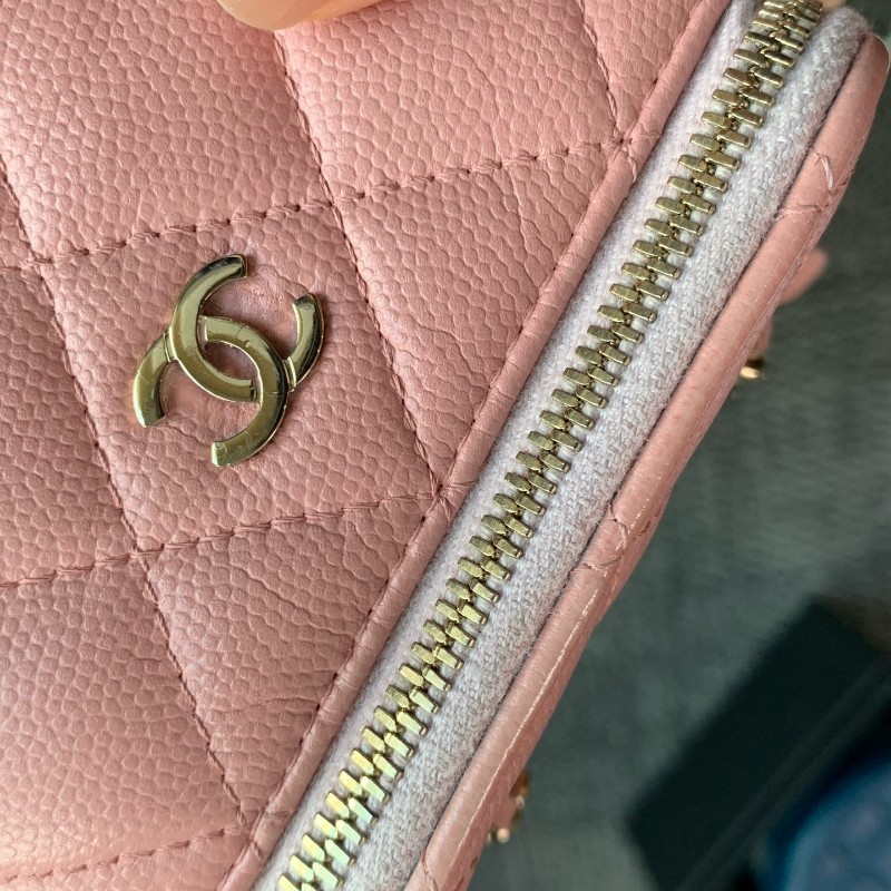CHANEL 淡粉色 化妝盒荔枝皮鏈條包-18