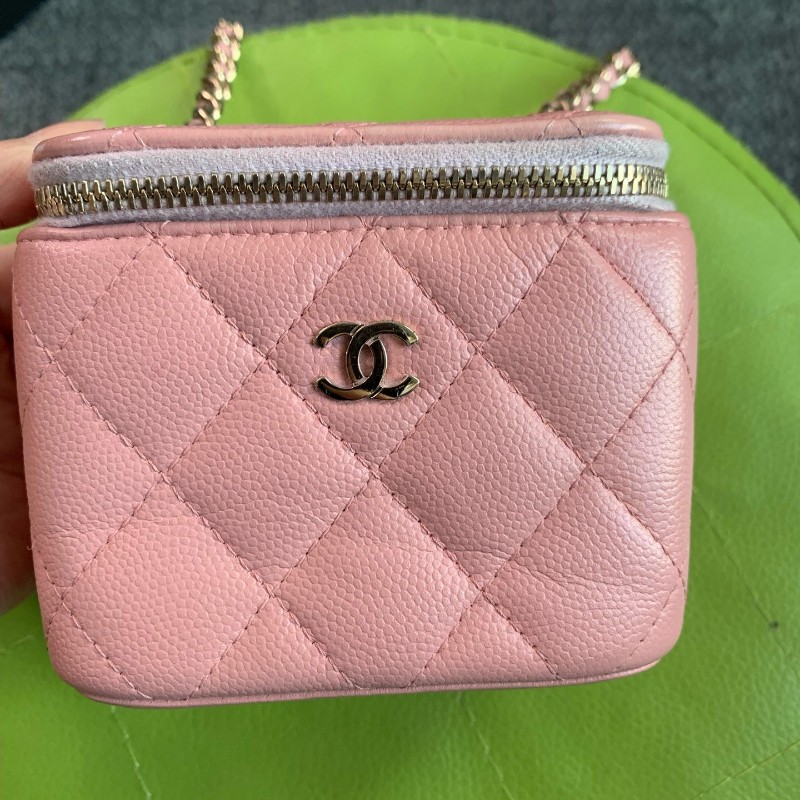 CHANEL 淡粉色 化妝盒荔枝皮鏈條包-20
