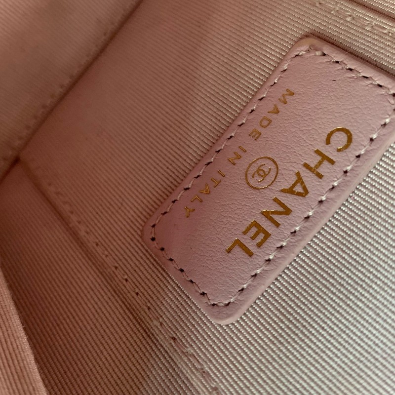 CHANEL 淡粉色 化妝盒荔枝皮鏈條包-22