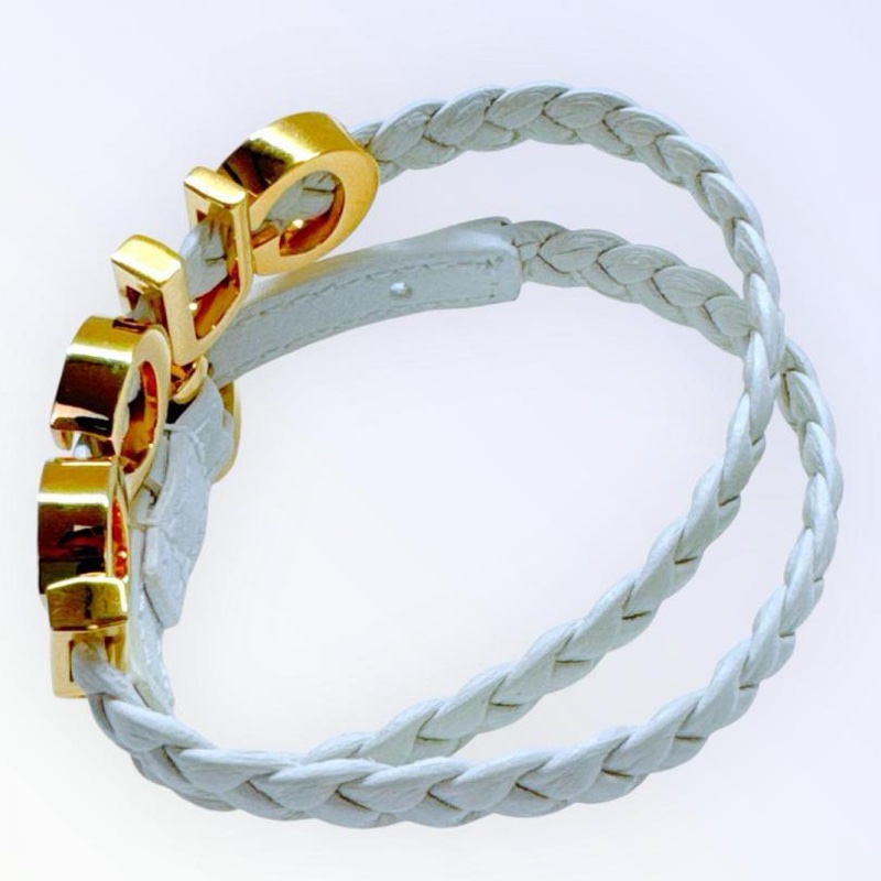 古馳 GUCCI 皮革手環 標誌手環 雙層 雙排 白色-1