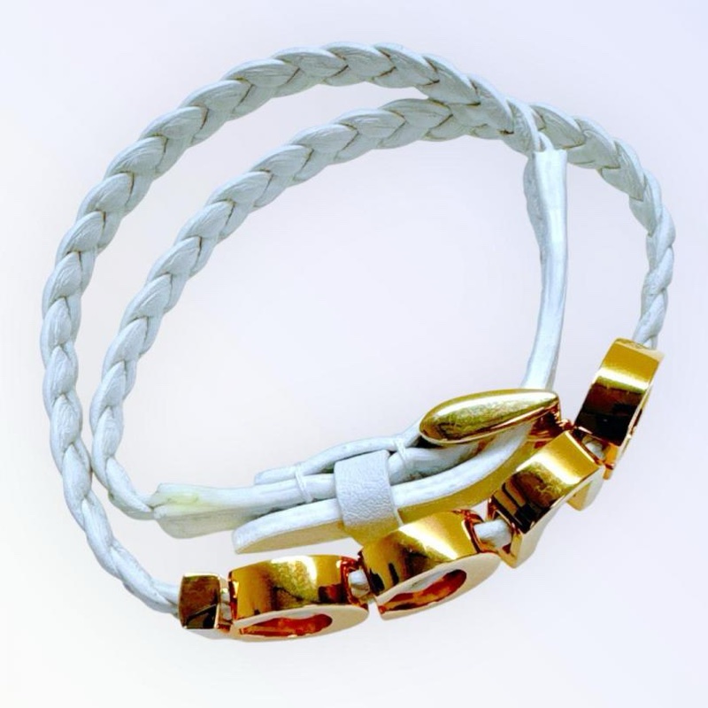 古馳 GUCCI 皮革手環 標誌手環 雙層 雙排 白色-3