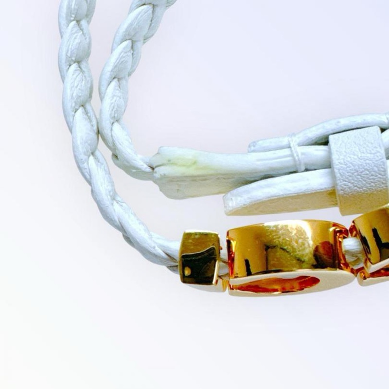 古馳 GUCCI 皮革手環 標誌手環 雙層 雙排 白色-4