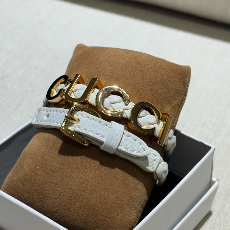 古馳 GUCCI 皮革手環 標誌手環 雙層 雙排 白色-6