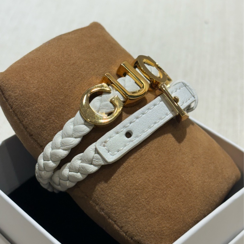 古馳 GUCCI 皮革手環 標誌手環 雙層 雙排 白色-7