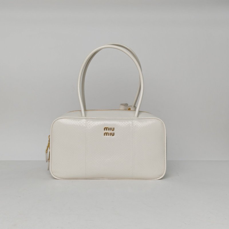 MIU MIU 白色蛇皮金扣BeauAyers公事包手袋中號30肩背包-0