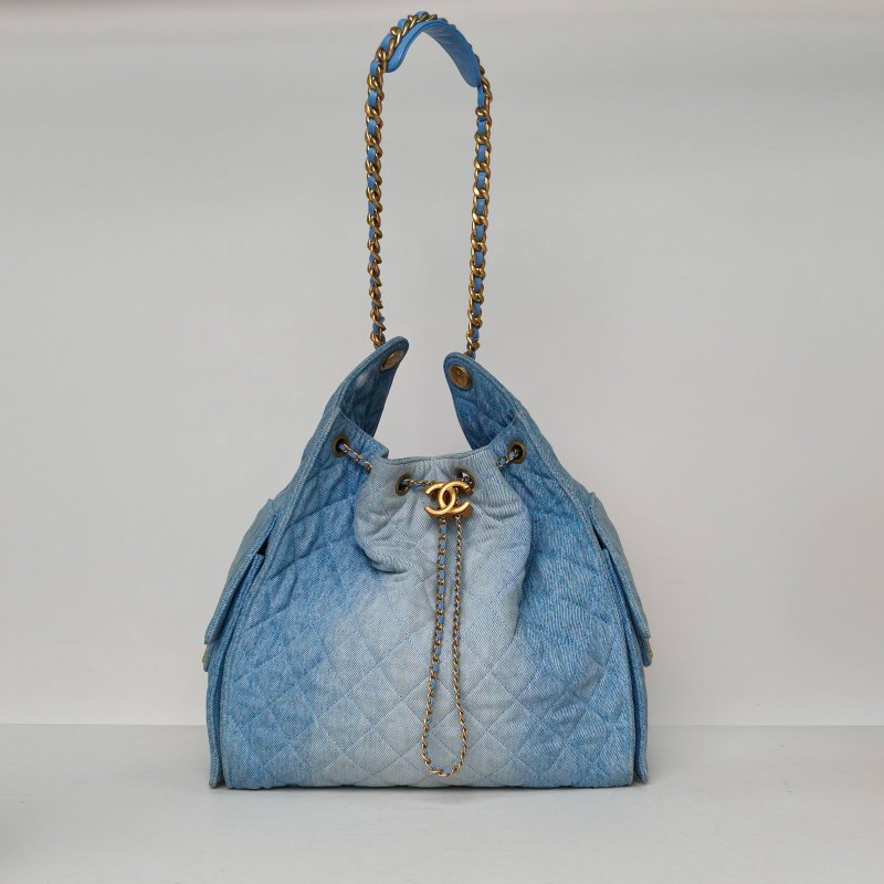 CHANEL 牛仔晶片開金扣25BAG腋下單肩包中號30*40肩背包-0