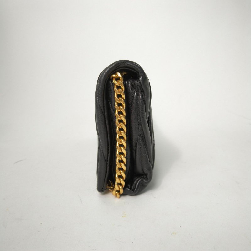 MIU MIU 黑色羊皮褶皺單肩斜挎包肩背包-3