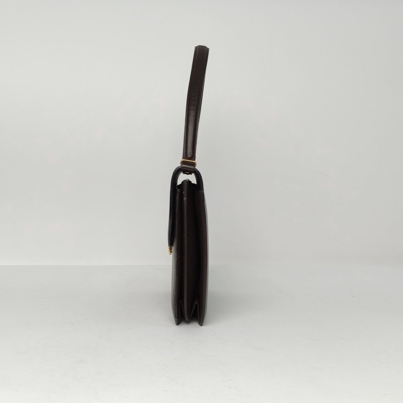 DIOR 深巧克力色牛皮金扣中古腋下包肩背包-1