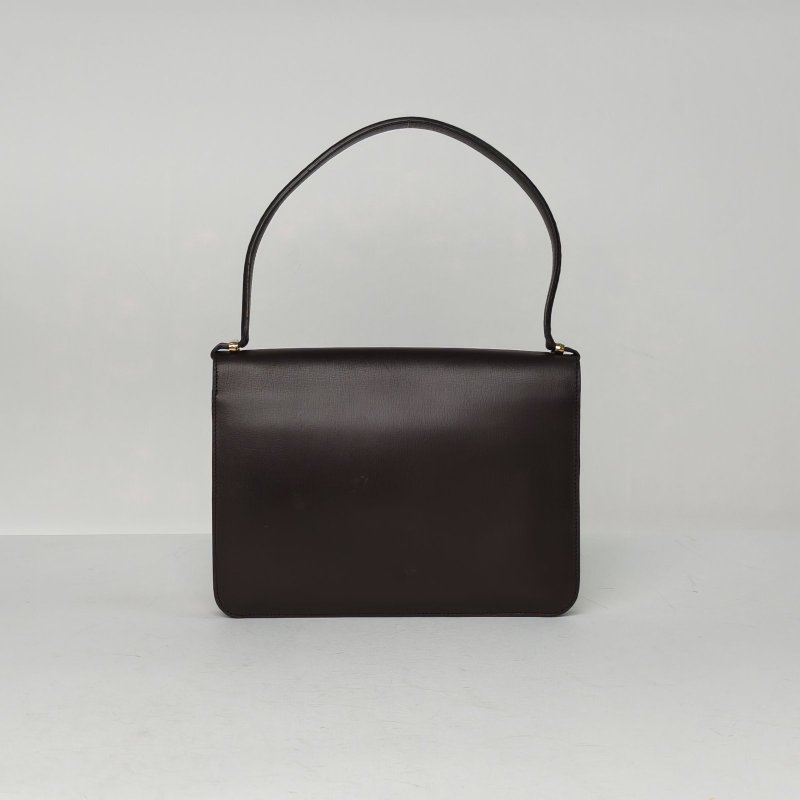 DIOR 深巧克力色牛皮金扣中古腋下包肩背包-2