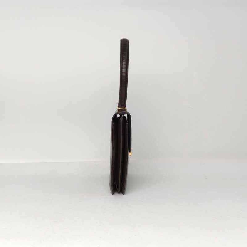 DIOR 深巧克力色牛皮金扣中古腋下包肩背包-3