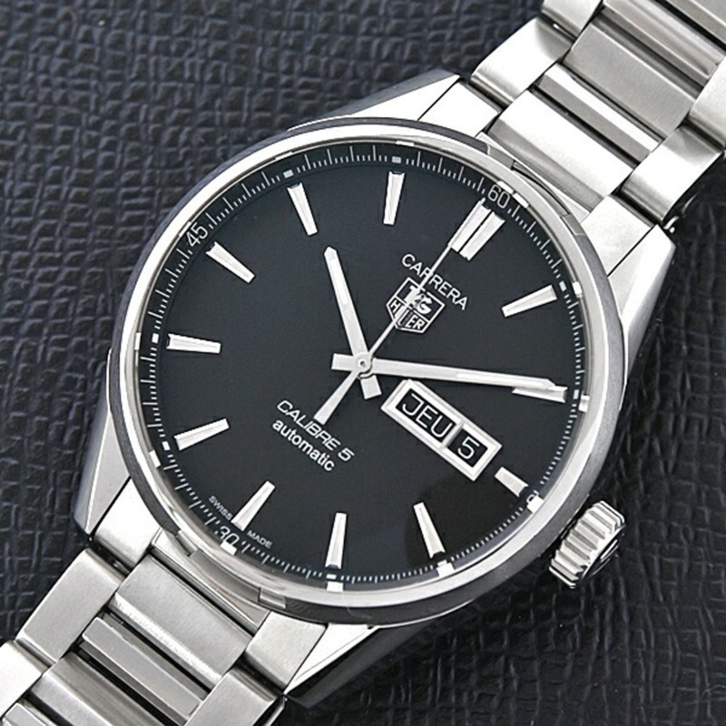 TAG Heuer 豪雅男士卡萊拉 Calibre 5 自動腕錶，黑色錶盤，不鏽鋼錶殼，WAR201A-1-9