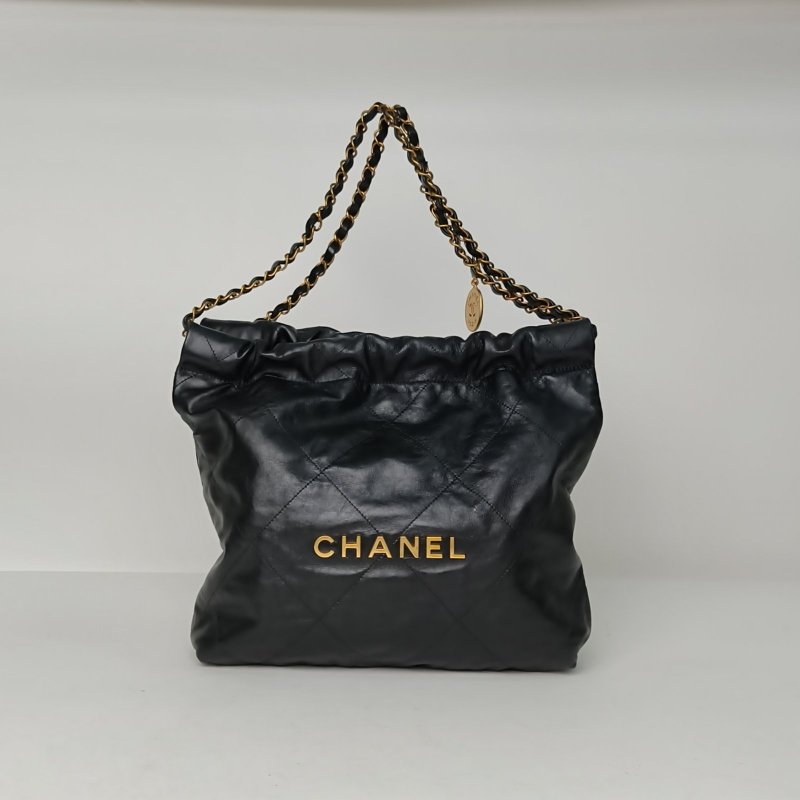 CHANEL 22BagTote托特包小號30黑色牛皮晶片開金扣肩背包-0