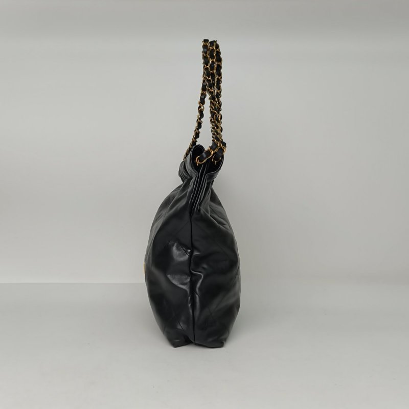 CHANEL 22BagTote托特包小號30黑色牛皮晶片開金扣肩背包-1