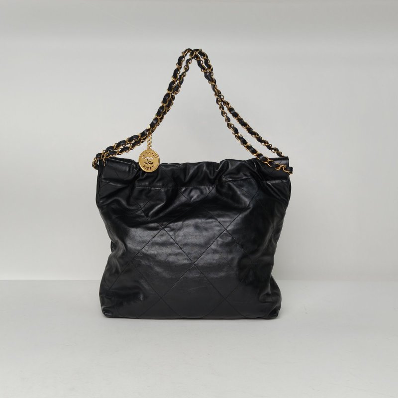 CHANEL 22BagTote托特包小號30黑色牛皮晶片開金扣肩背包-2