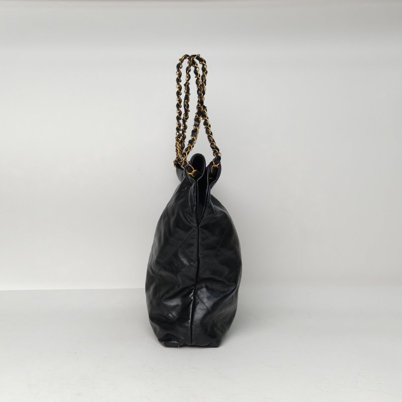 CHANEL 22BagTote托特包小號30黑色牛皮晶片開金扣肩背包-3