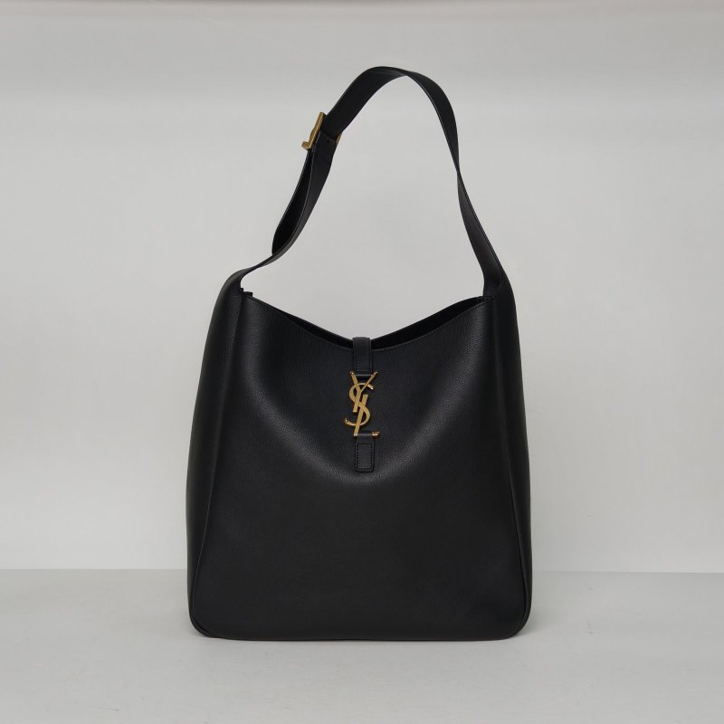 SAINT LAURENT LE5À7HOBO大號黑色牛皮金扣肩背包-0