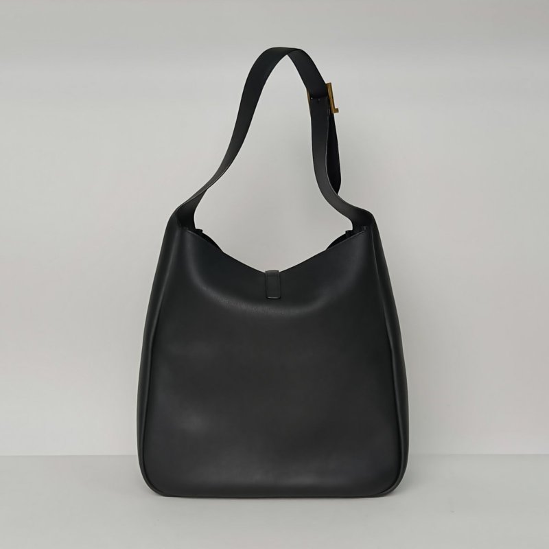 SAINT LAURENT LE5À7HOBO大號黑色牛皮金扣肩背包-2