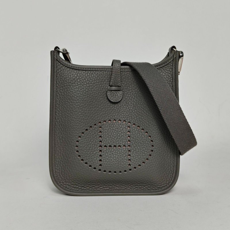 HERMES EvelyneMini160L積雨雲灰TC皮U刻銀扣肩背包-0