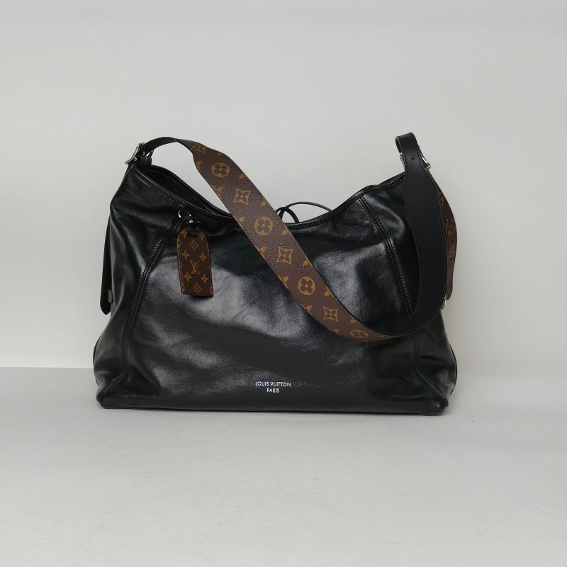 LOUIS VUITTON CARRYALLDark中號39黑色羊皮銀扣晶片肩背包-0