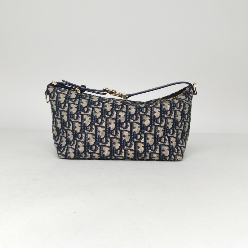 DIOR DiortravelNomad飯盒包中號22藍色帆布淺金扣2024肩背包-0