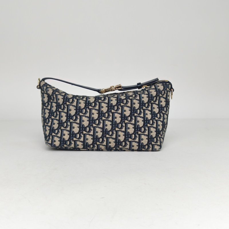 DIOR DiortravelNomad飯盒包中號22藍色帆布淺金扣2024肩背包-2