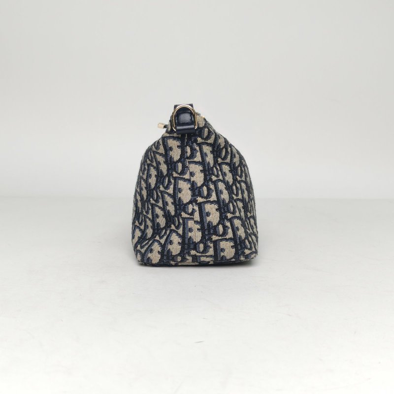 DIOR DiortravelNomad飯盒包中號22藍色帆布淺金扣2024肩背包-3