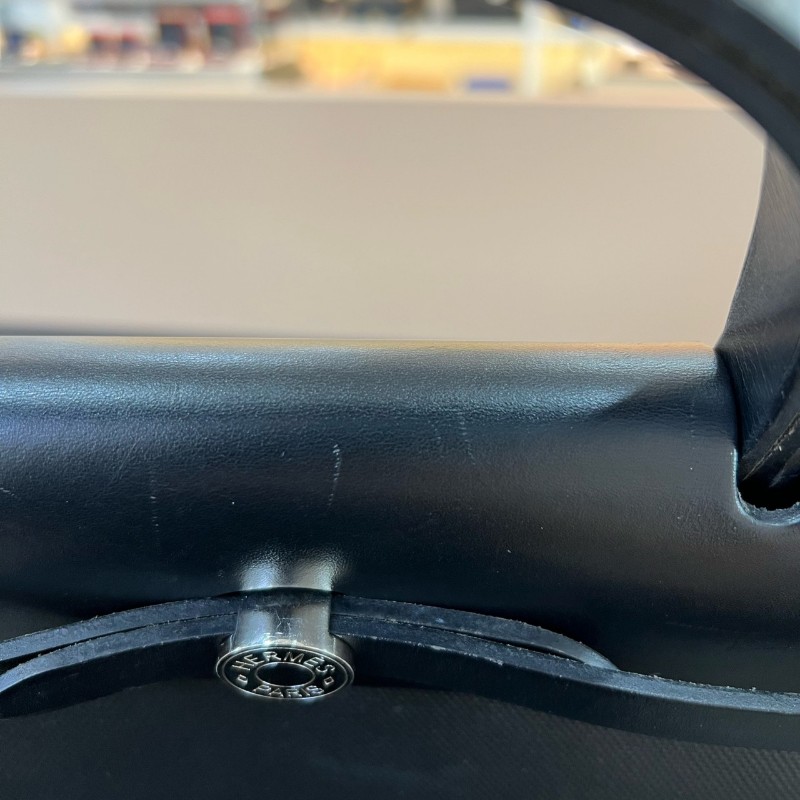 Hermes herbag 31黑白防水布拼色銀釦-7