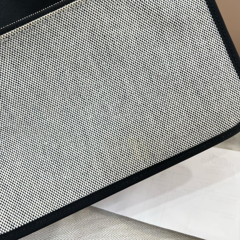 Hermes herbag 31黑白防水布拼色銀釦-14