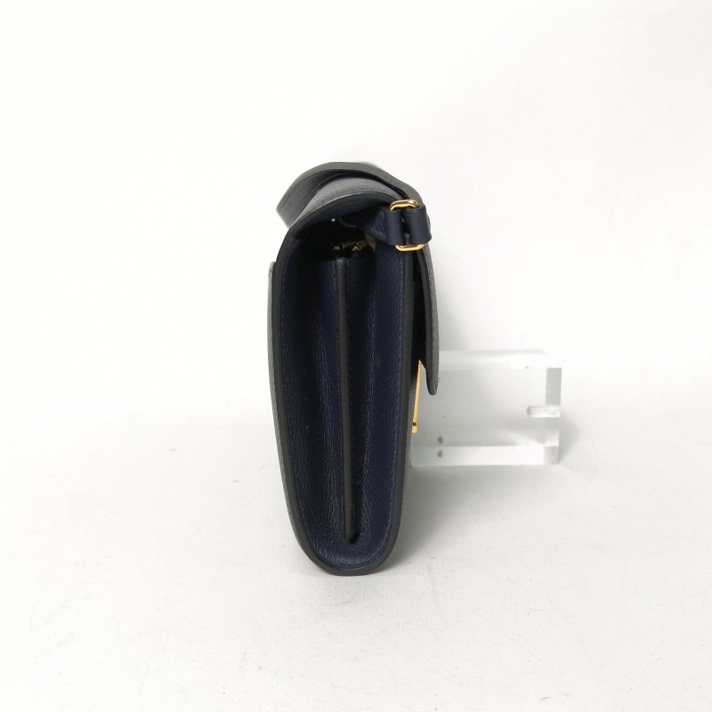 HERMES Constance康康LONGTOGO肩帶長款錢包2Z午夜藍EC皮Y刻金扣肩背包-1