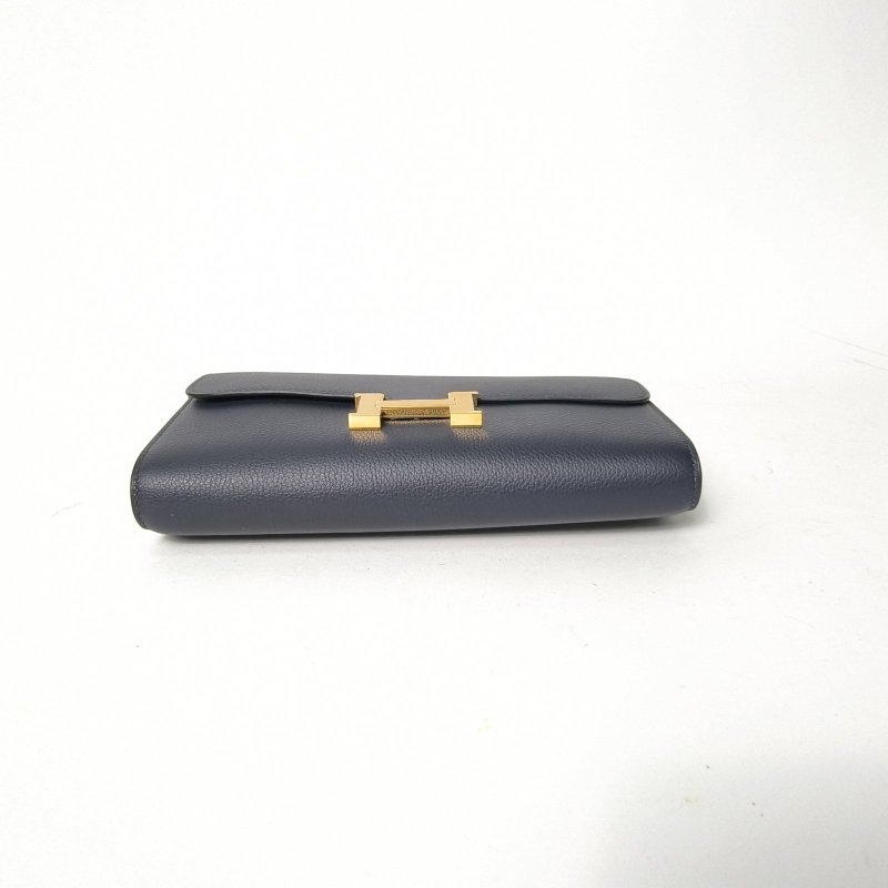 HERMES Constance康康LONGTOGO肩帶長款錢包2Z午夜藍EC皮Y刻金扣肩背包-4