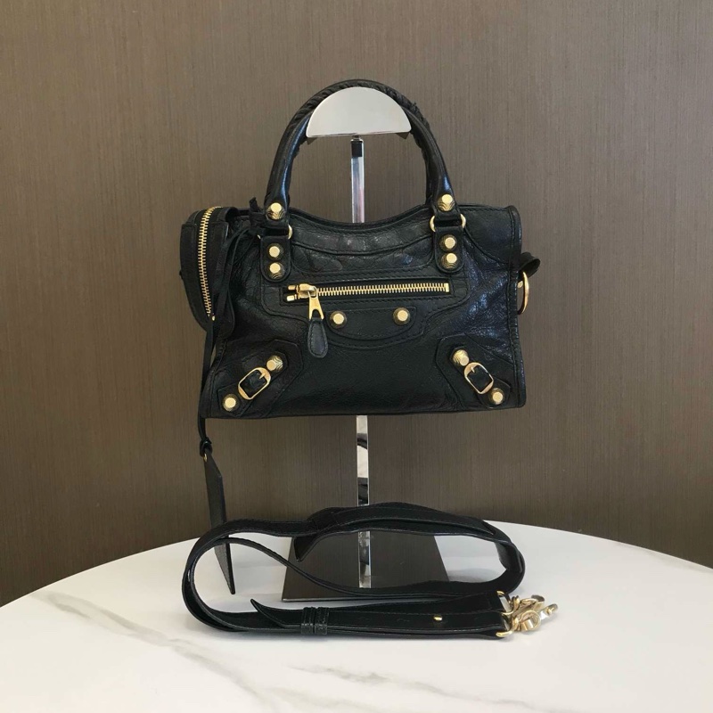 Balenciaga巴黎世家黑金油蠟皮迷你機車包mini-0