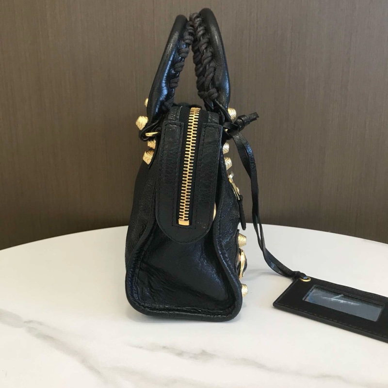 Balenciaga巴黎世家黑金油蠟皮迷你機車包mini-4