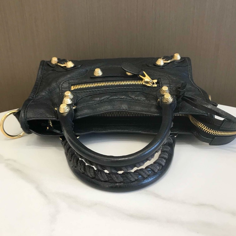 Balenciaga巴黎世家黑金油蠟皮迷你機車包mini-5