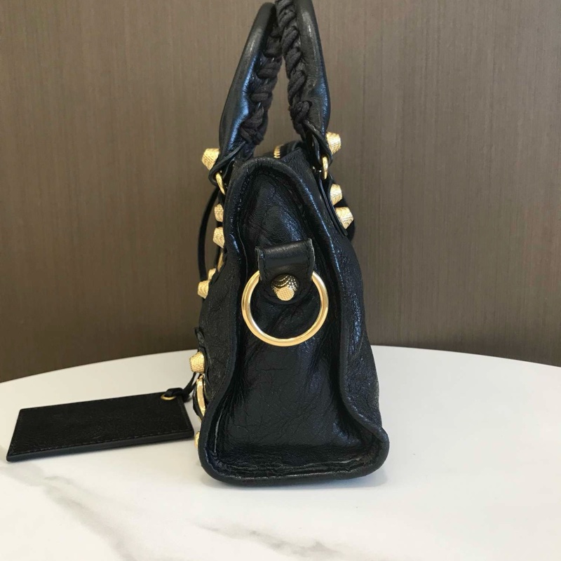 Balenciaga巴黎世家黑金油蠟皮迷你機車包mini-7