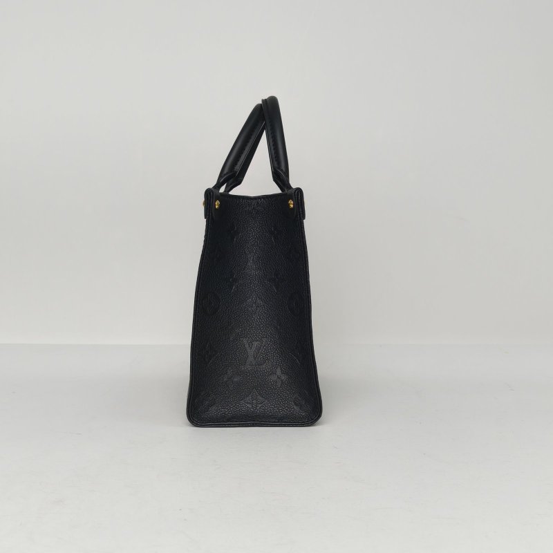 LOUIS VUITTON Onthego小號25黑色牛皮金扣晶片老花壓紋肩背包-1