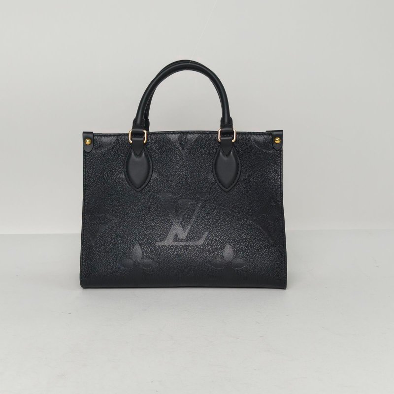 LOUIS VUITTON Onthego小號25黑色牛皮金扣晶片老花壓紋肩背包-2