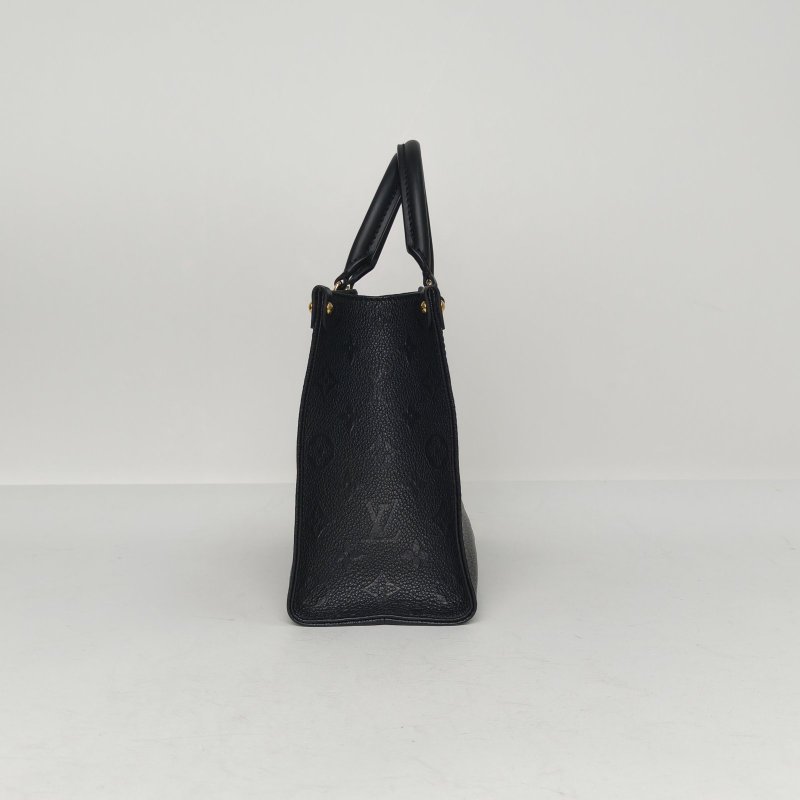 LOUIS VUITTON Onthego小號25黑色牛皮金扣晶片老花壓紋肩背包-3