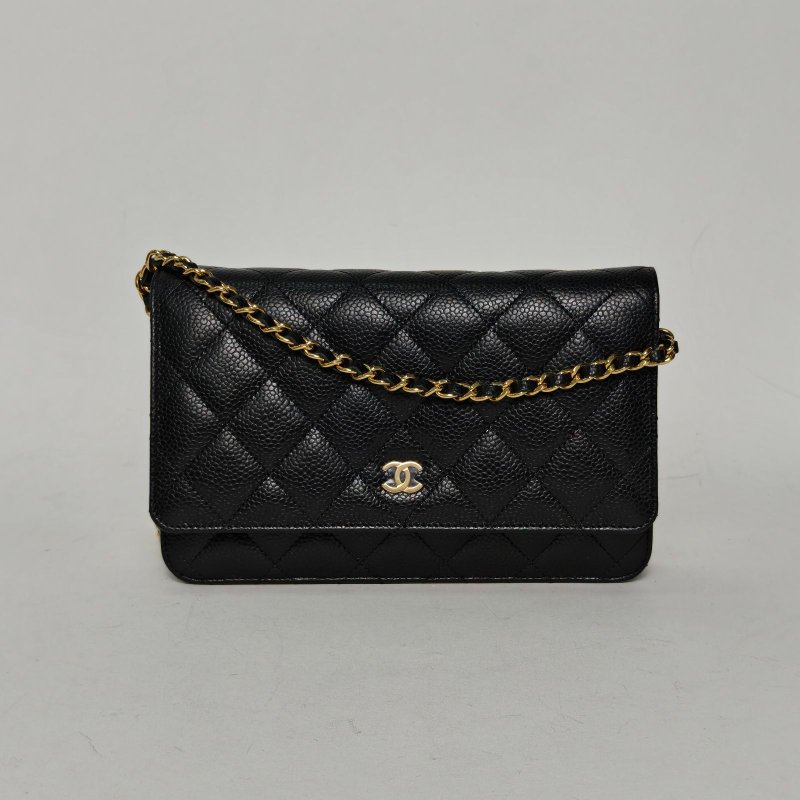 CHANEL CFWOC19黑色荔枝牛皮晶片開金扣肩背包-0