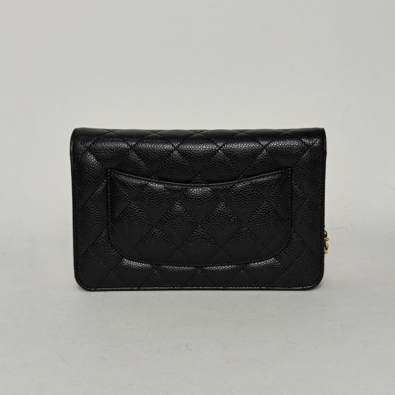 CHANEL CFWOC19黑色荔枝牛皮晶片開金扣肩背包-2