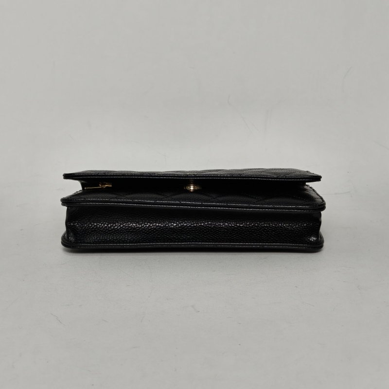 CHANEL CFWOC19黑色荔枝牛皮晶片開金扣肩背包-4
