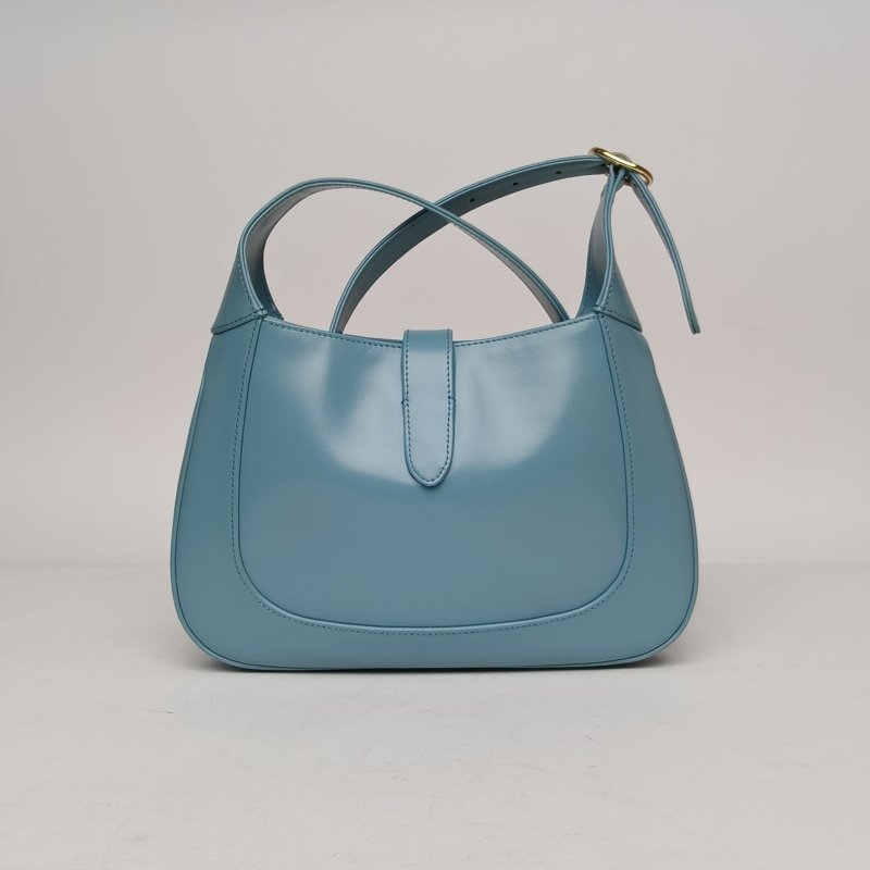 GUCCI Jackie1961小號藍色牛皮金扣肩背包-2