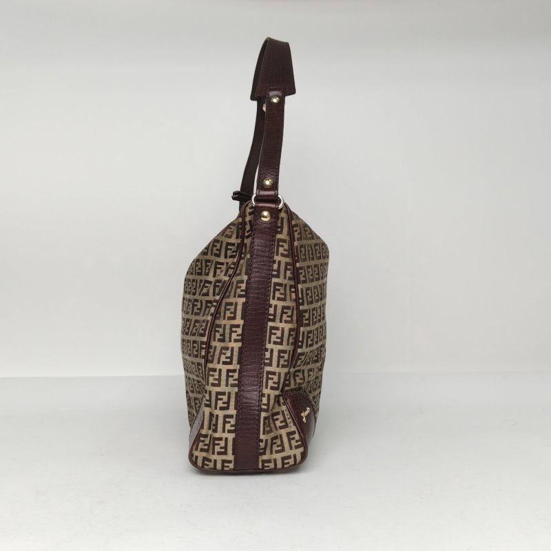 FENDI 中古小胖丁淺咖色帆布淺金扣單肩包肩背包-1