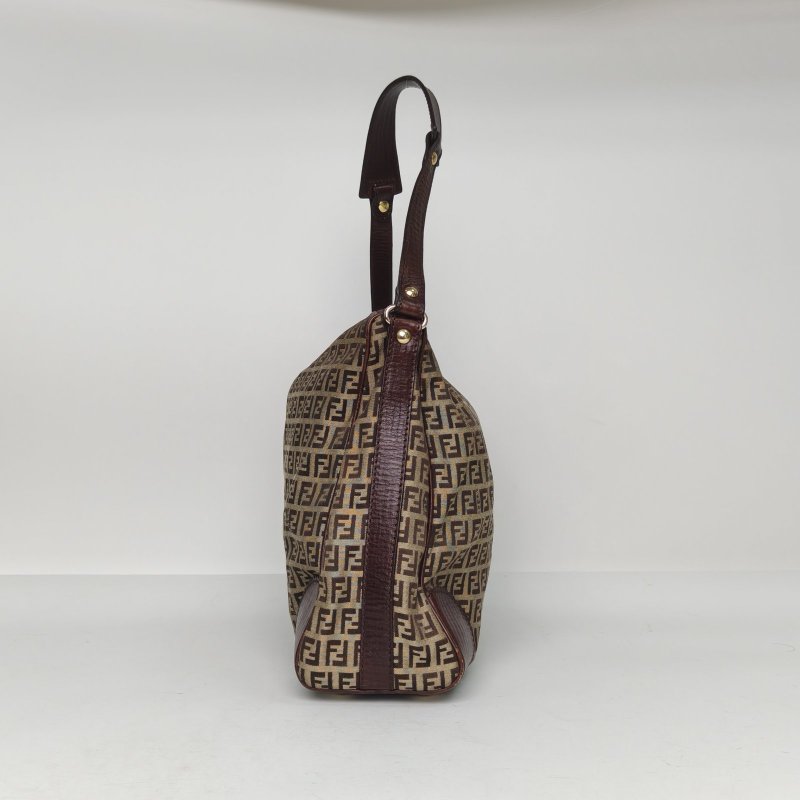 FENDI 中古小胖丁淺咖色帆布淺金扣單肩包肩背包-3