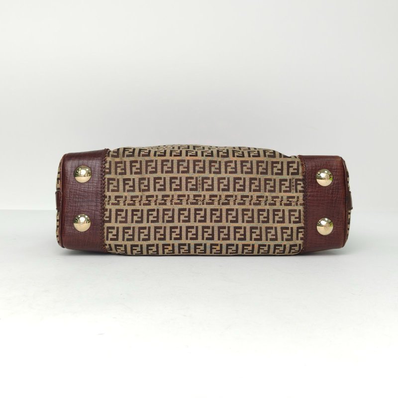 FENDI 中古小胖丁淺咖色帆布淺金扣單肩包肩背包-4