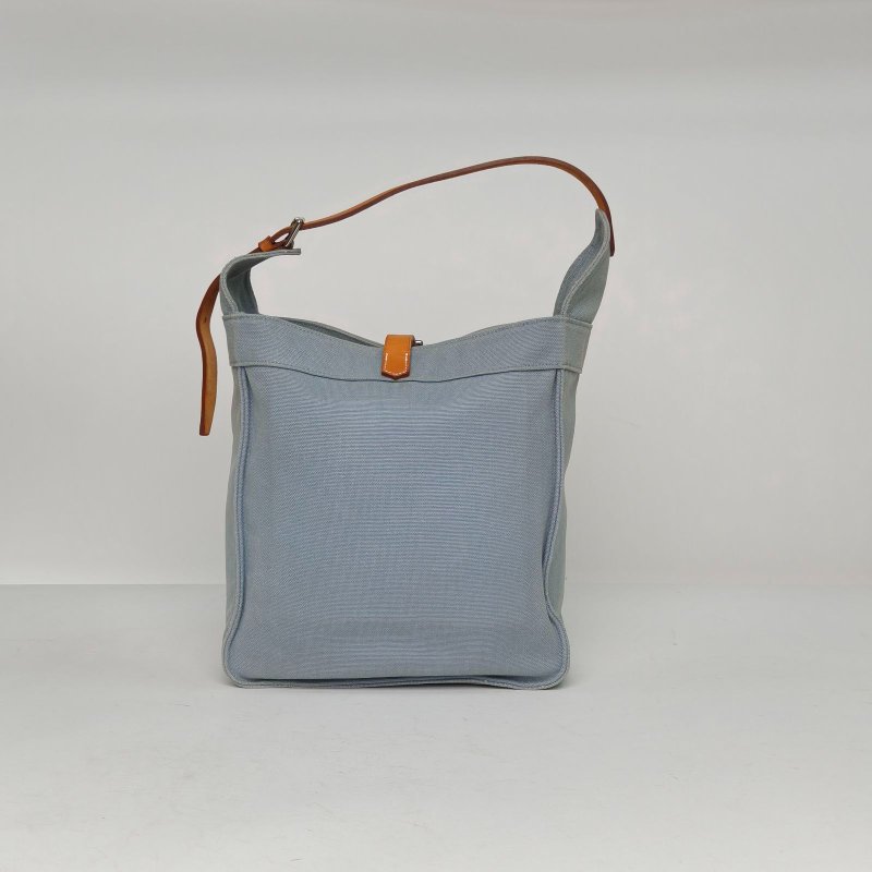 HERMES 7G天青色帆布框M銀扣marwari托特包腋下包肩背包-2