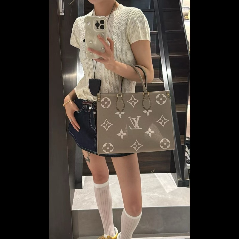 LV onthego tote 
大象灰全皮白花 中號-4