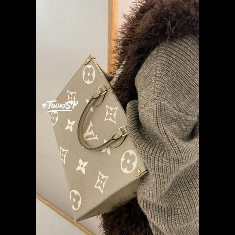 LV onthego tote 
大象灰全皮白花 中號-5
